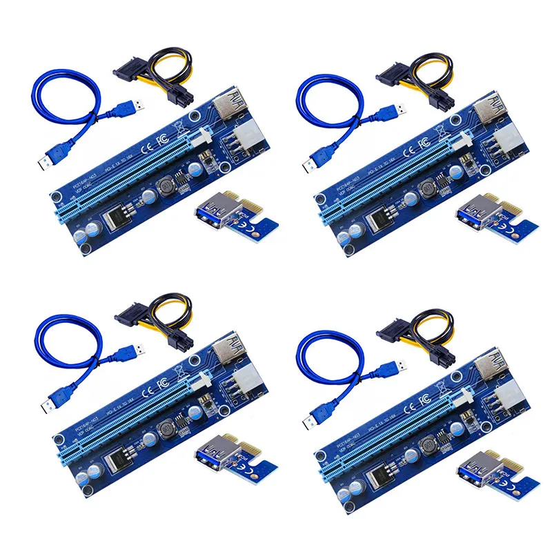 

200 шт., Райзер-карта VER006C PCI-E, PCI Express PCIE 1X до 16X, удлинитель 60 см, кабель USB 3,0, 6-контактный шнур питания для видеокарты