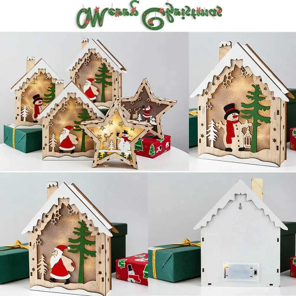 

PATIMATE Santa Claus Snowman LED Light Wooden House Merry Christmas Decor for Home Happy New Year 2021Navidad Natal Xmas Gifts