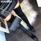 Сапоги Aneikeh выше колена на высоком каблуке для верховой езды, лаконичные модные Прошитые свадебные туфли с острым носком для женщин, зима 2022