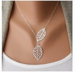 

Creative Simple Double Gold Leaf Pendant Necklace Women's Trend Leaf Choker Pendant Necklace Fashion Ladies Party Jewelry Gifts