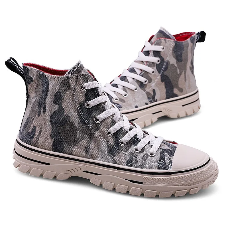 2019 spring and autumn new high to help men's shoes trend personality camouflage casual wild non-slip breathable wear | Обувь