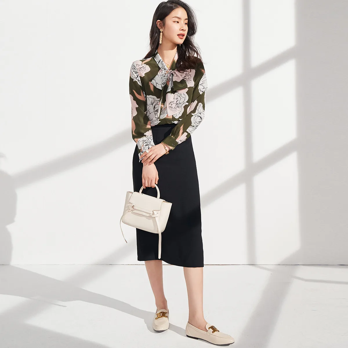 

masigoch 2021 spring new arrival 100% silk blouses rose flower printed tops