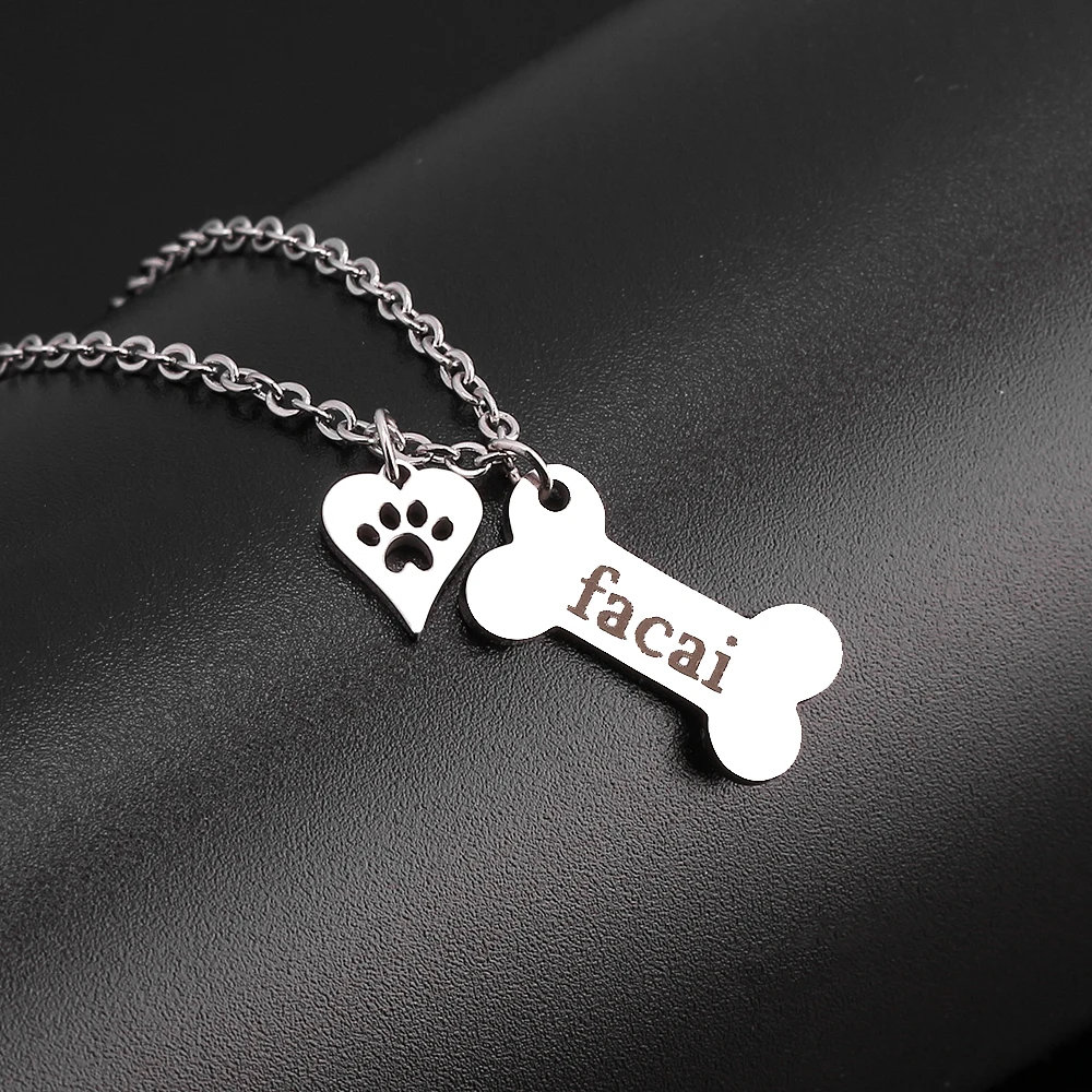 

Dog Claw Stainless Steel Choker Custom Dog Name Necklace Personalized Dog Bone Necklace Jewelry Any Nameplate Customized