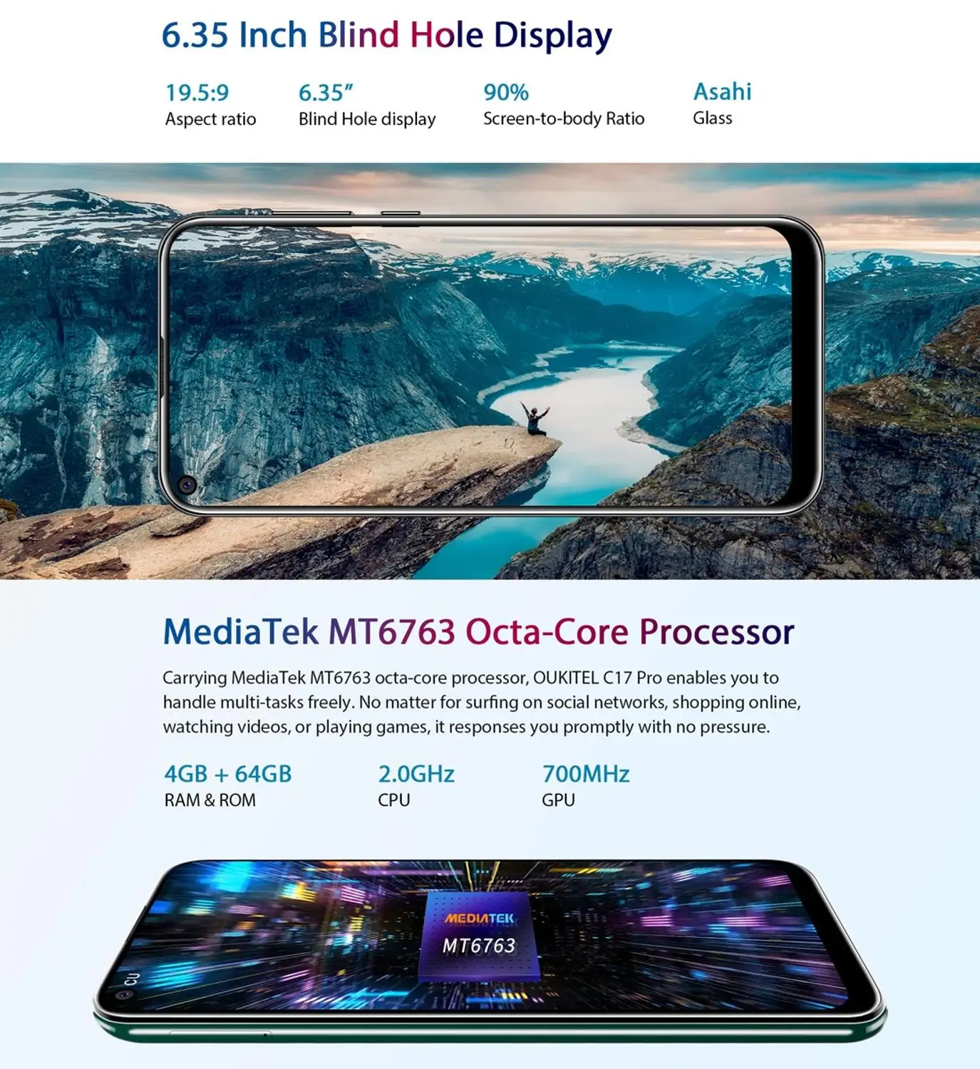 Oukitel C17 Pro Android 9 0 Pie смартфон лицо ID 6 35 &quotполюсный экран 4 ГБ ОЗУ 64 Гб ПЗУ MT6763