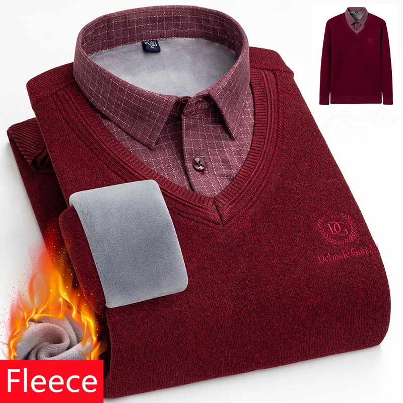 Высококачественный мужской зимний флисовый теплый пуловер классический