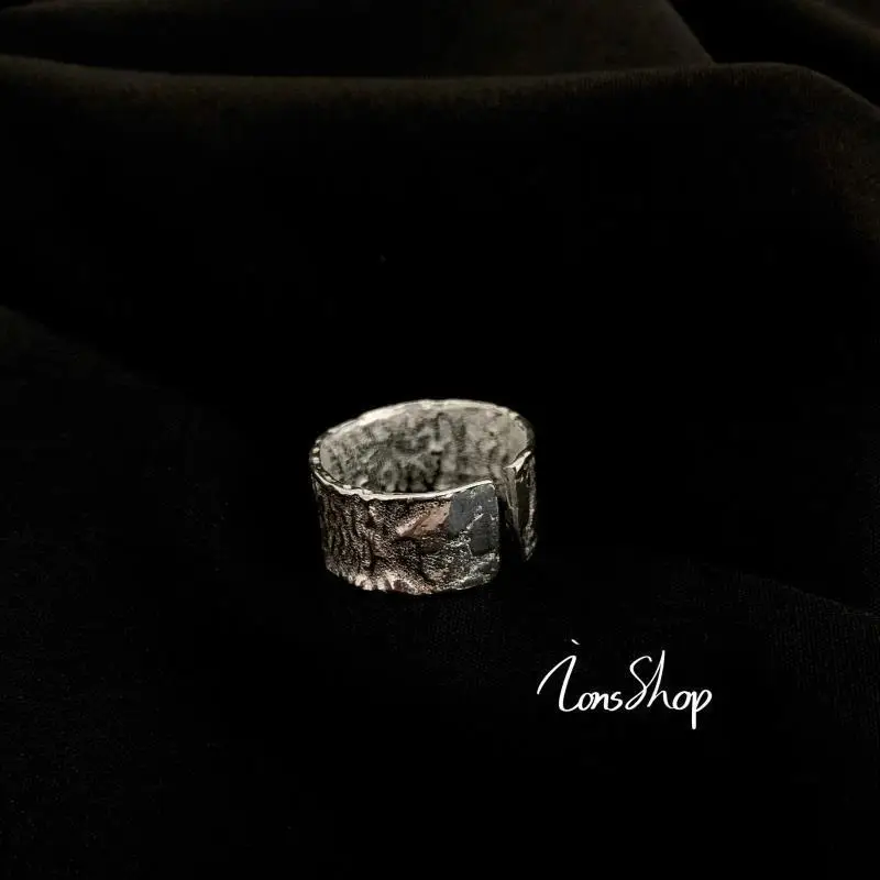 

Ions Shop | Homemade Tin Foil Wrinkle Irregular Sterling Silver S925 Ring Personality All-Match Adjustable Open Ring