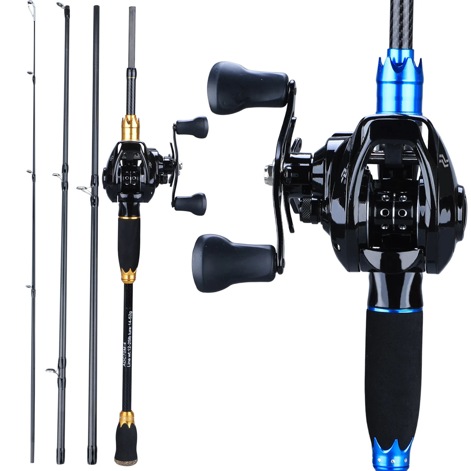 

Sougayilang Fishing Rod Combo 1.8m 2.1m Portable 4 Sections Carbon Rod and 12+1BB Baitcasting Reel Fishing Wheels Set Pesca