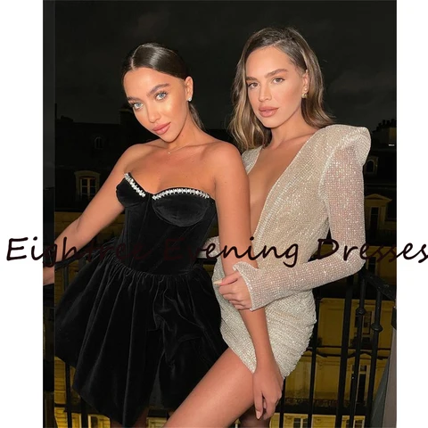 2022 Modern Black Sleeveless Velour Evening Dresses Formal Club Party Prom Gowns Dress Robe de soiree Vestidos de festa