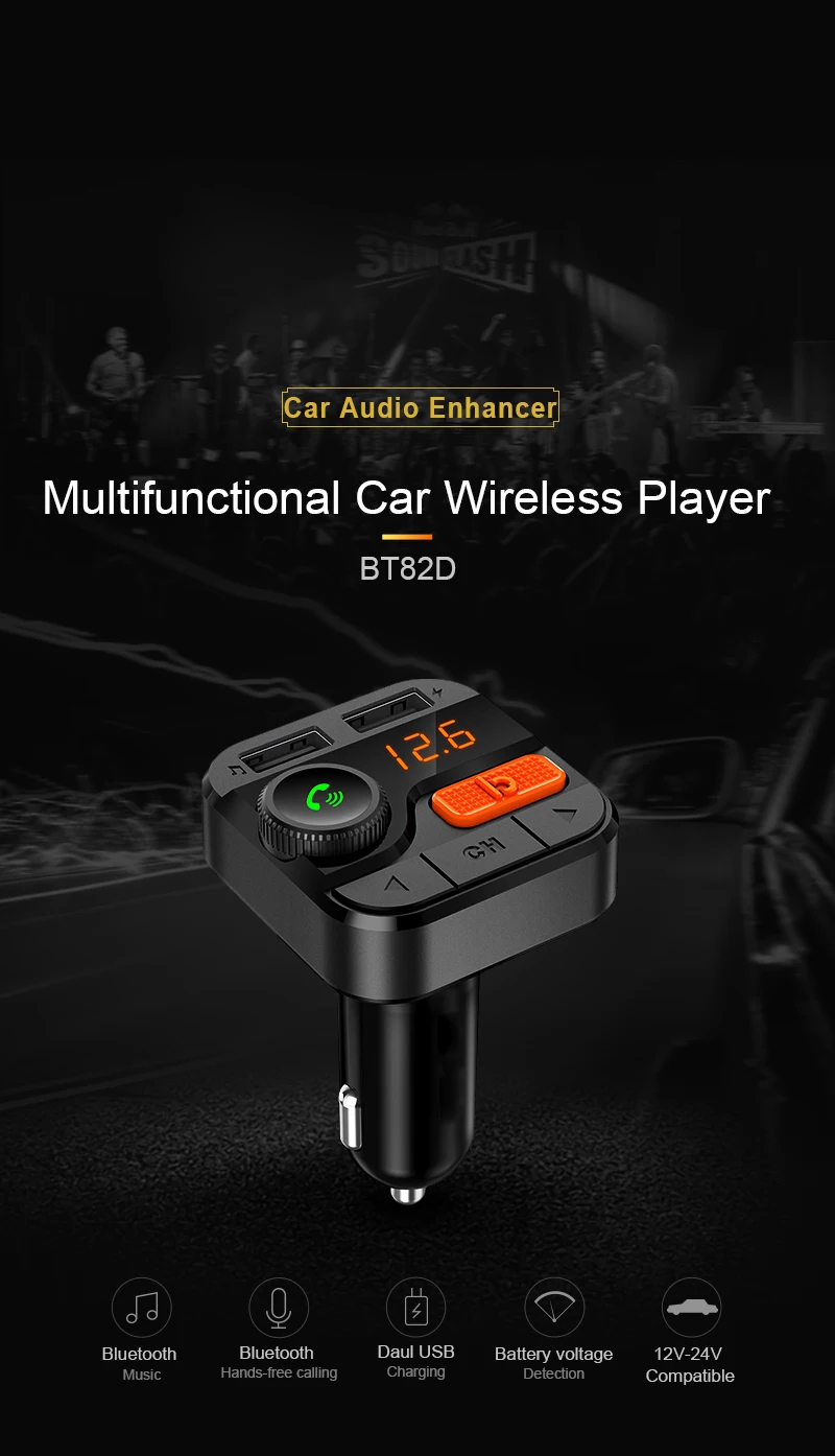 BT82D Bluetooth V5.0 автомобильный комплект MP3-плеер fm-радио Bluetooth Handsfree автомобильный комплект беспроводной fm-передатчик модулятор с USB зарядкой