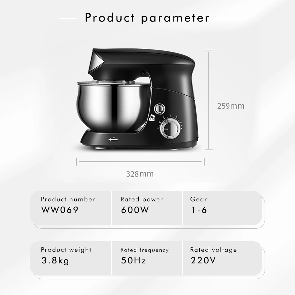 

3.5L Automatic Electric Household Whisk Vertical Baking Small Cream Whisk Stainless Steel Bowl Kitchen Appliance