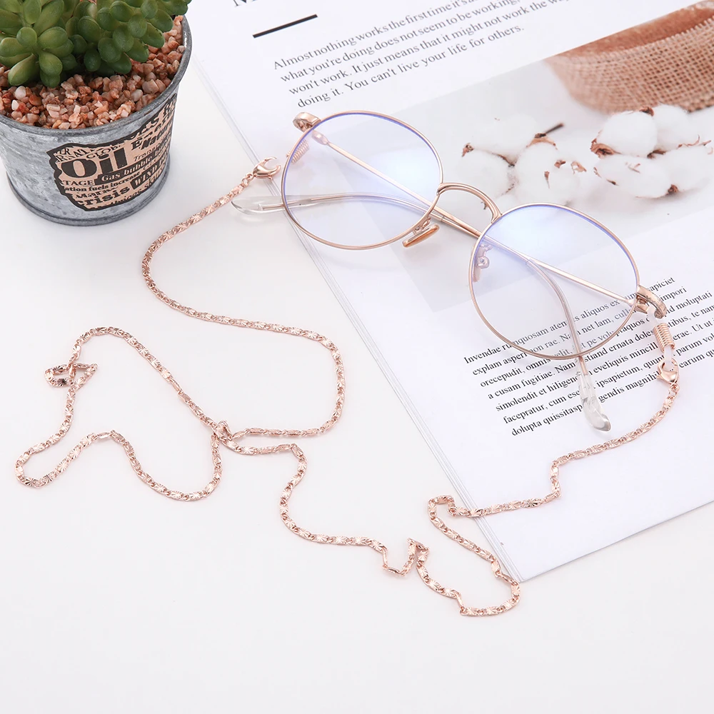 My Shape Rose Gold Color Embossing Metal Sunglasses Chain Neck Cord Strap Holder Eyeglass Glasses String Women Jewelry 78cm | Аксессуары