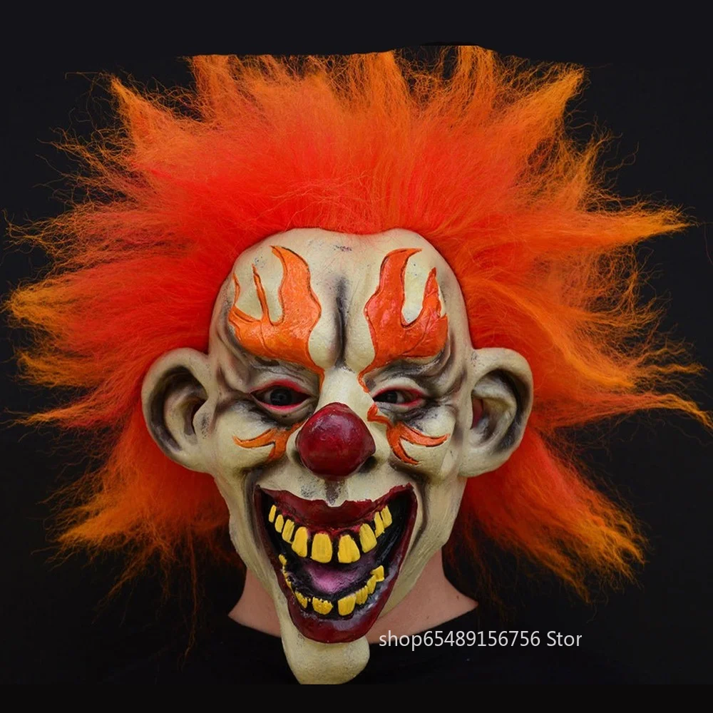 Хэллоуинская маска злобного страшного клоуна с пламенем из резинового латекса с волосами, смешной джокер для взрослых мужчин и женщин на новогоднюю вечеринку или карнавал.