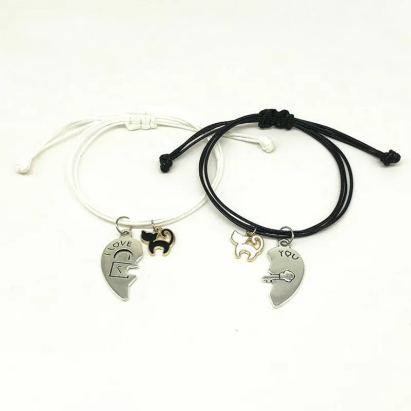 Новый простой парный браслет креативная кожаная веревка любовь кот Модная