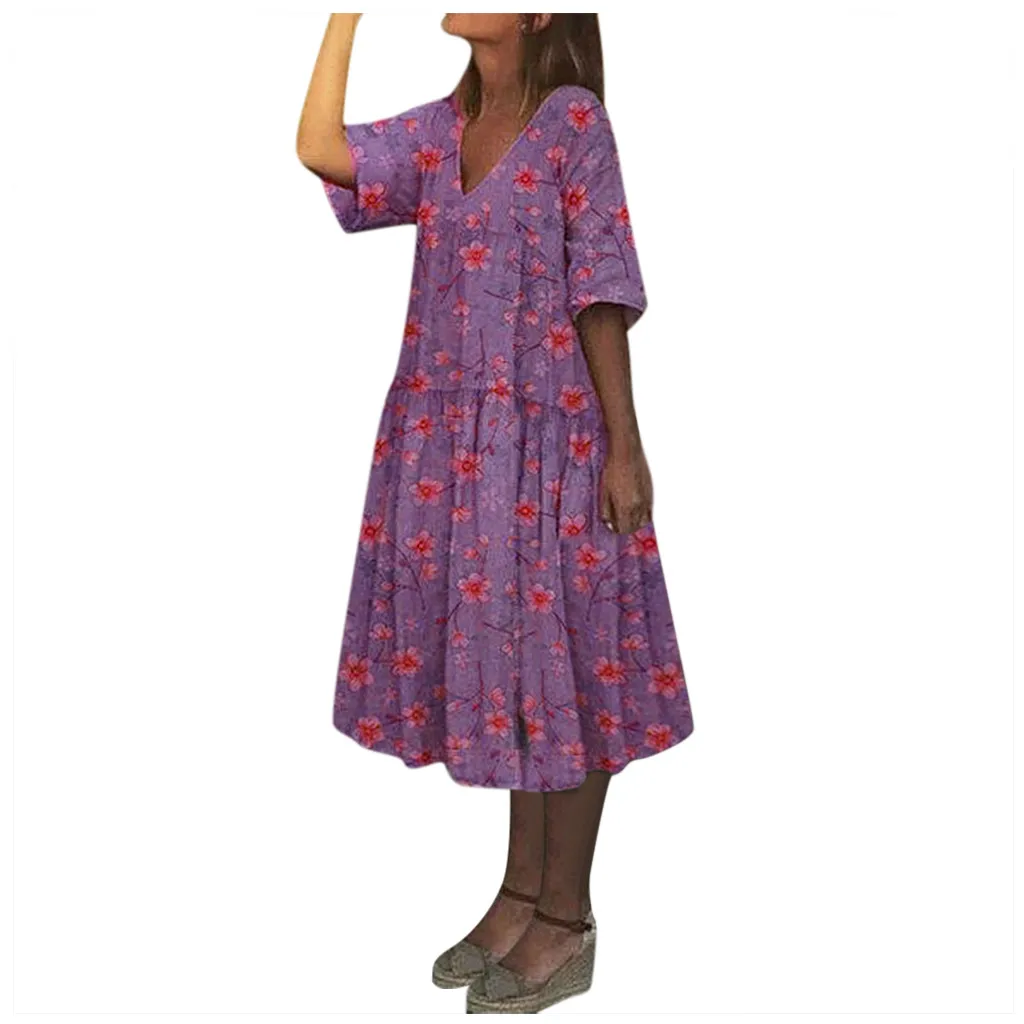 

O-neck Short Sleeve Summer Dresses Vintage Puff Sleeve Plaid Cotton Elegant Dress Gingham Casual Women Plus Size Ladies Dresses