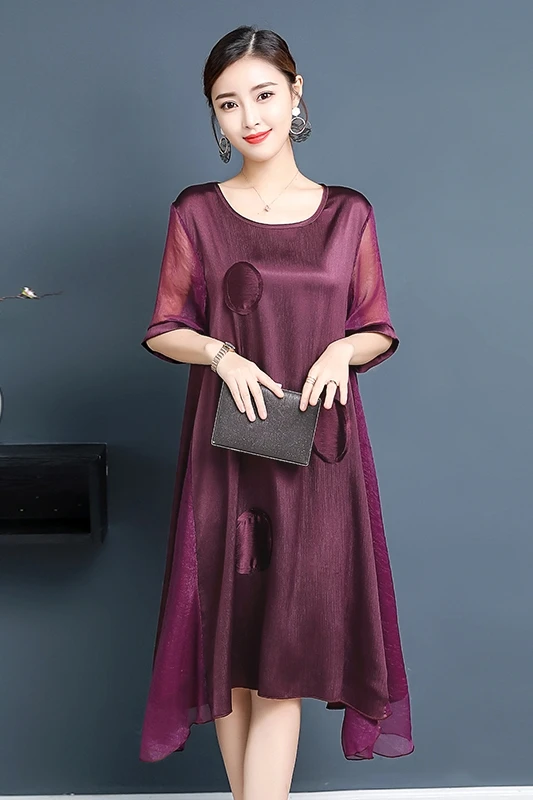 

Robe Satin Dress Women's Summer 2020 New Rich Lady Large Size Loose Foreign Style Silk A- Line Dress Medium And Long Style