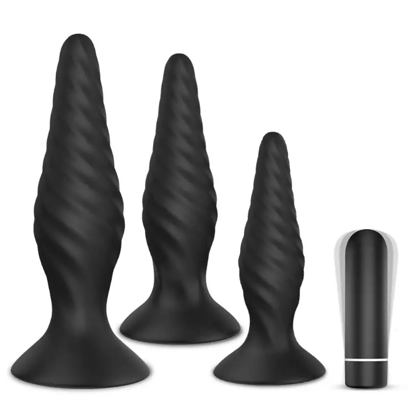3 шт. Анальная пробка вибратор для точки G массаж с 9 режимами вибрации силиконовая