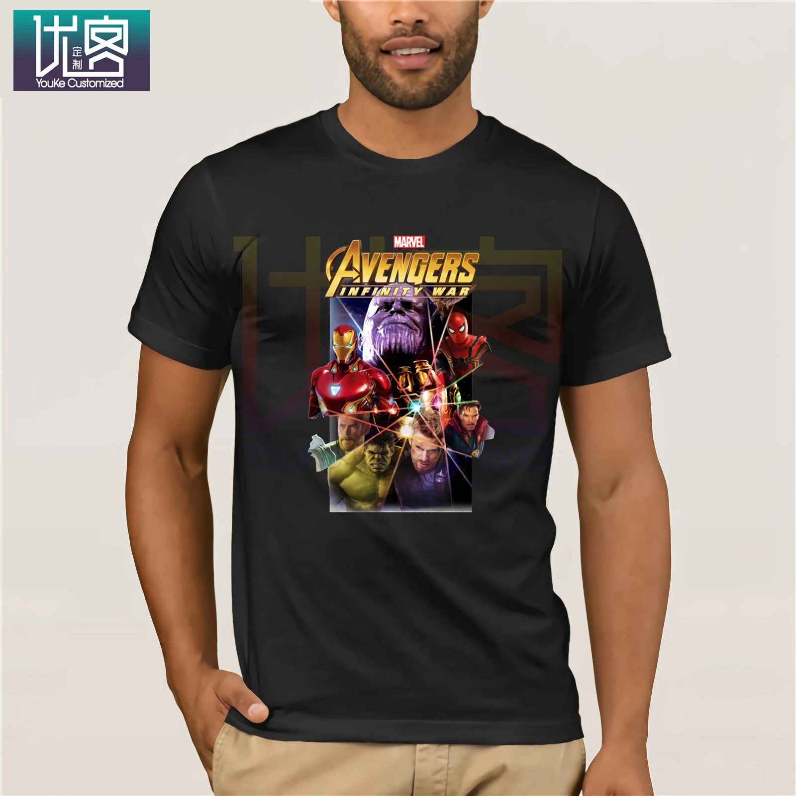 Мужская футболка с круглым воротником из чистого хлопка Infinity War Thanos лидер продаж