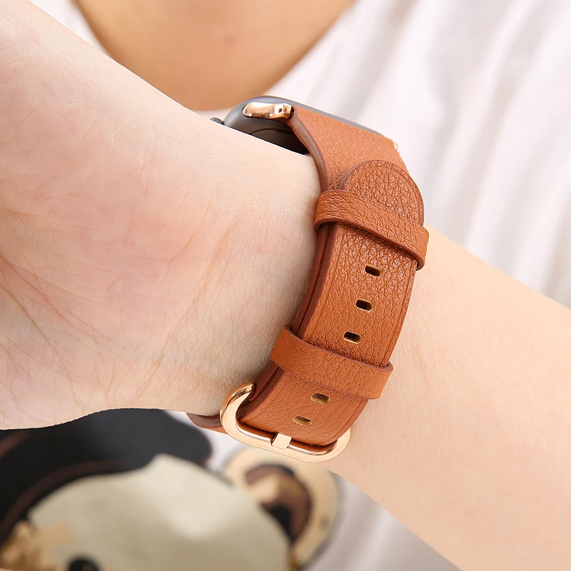 Ремешок кожаный для Apple watch band 42 мм 38 браслет iwatch 4 3 44 40 series 2 1 аксессуары|Ремешки