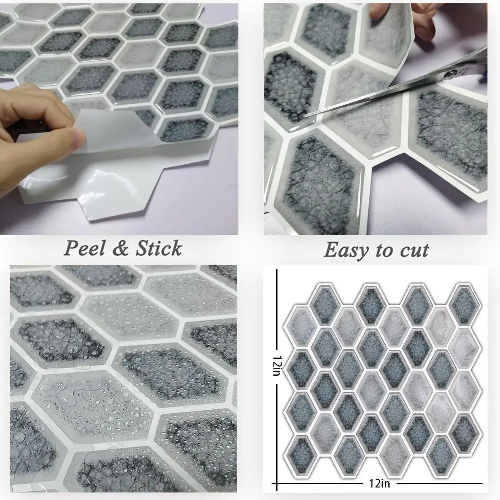 12&quotx12" Large Adhesive Peel and Stick Removable Wallpaper Diamond Tile Design Stickers for Kitchen Backsplash 300X300mm | Дом и сад
