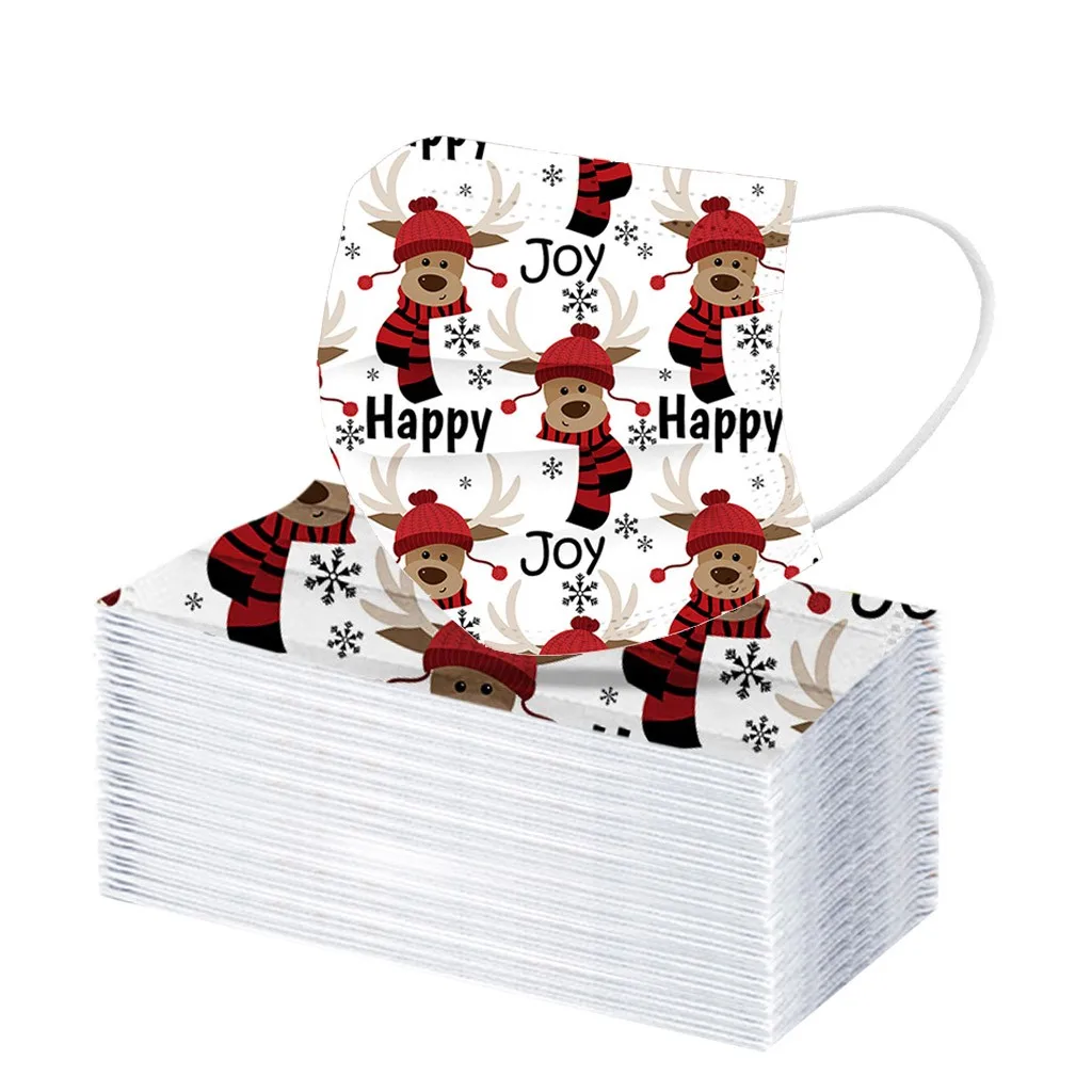 Унисекс с принтом Рождественский мягкий маски для взрослых 3 Слои дышащая маска