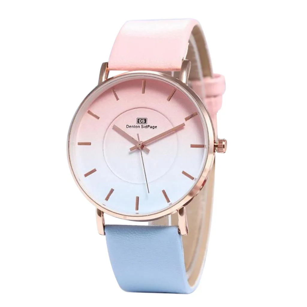 Модные простые женские часы милые градиентные цветные кожаные кварцевые