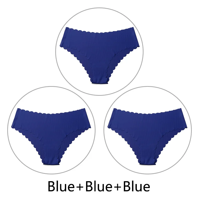 Blue Blue Blue 3 шт./партия, сексуальные бесшовные трусики с оборками для женщин, полосатые трусы с низкой посадкой, цельное нижнее белье, женское нижнее белье, американский размер xs-l - Цвет: Blue Blue Blue