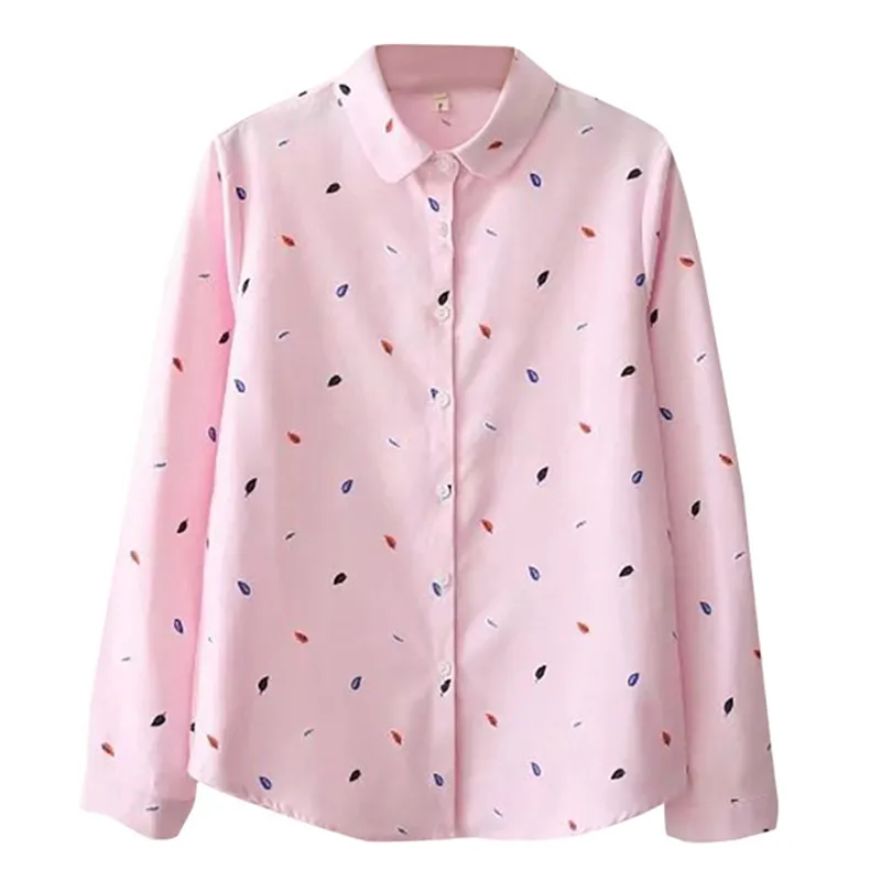 

Fashion Women Long Sleeve Blouse Leaf Print Korean Shirt Casual Loose Top