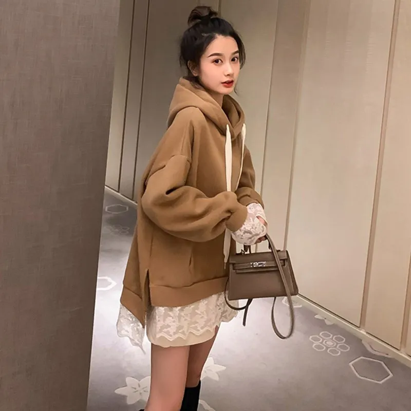 Новый осенний женский элегантный кружевной длинный свитер Свободный