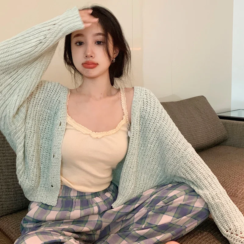 Женский свитер с V-образным вырезом весна-осень 2021 Новый Нежный дизайнерский