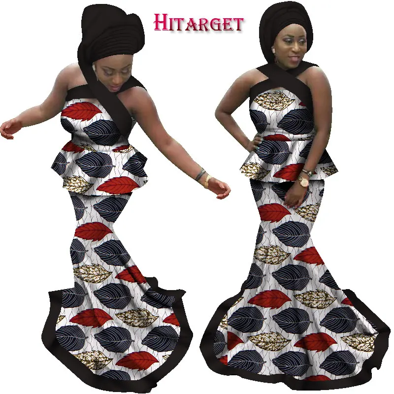 

Africa Clothes for Women Ankara Fashion Skirt Set Dashiki African Top and Skirt with Head Scarf 3 Pcs African Clothing WY1591