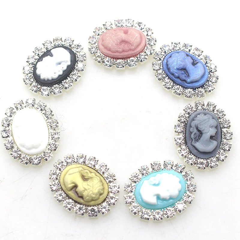 

ZMASEY 10pcs/Lot 20mm*15mm Oval Beauty head Button shiny wedding decoration Buttons Sewing Crystal Diy Accessories Wholesale