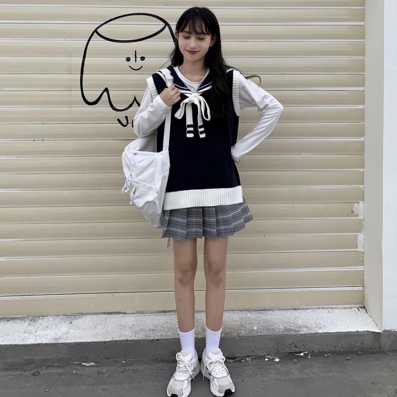 Женские свитера в японском стиле Kawaii Ulzzang милый свободный свитер с бантом для