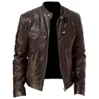 Мужское пальто, модные осенне-зимние куртки на молнии с воротником-стойкой из искусственной кожи мотоциклетная куртка короткое пальто коричневый L мужская одежда мужская куртка