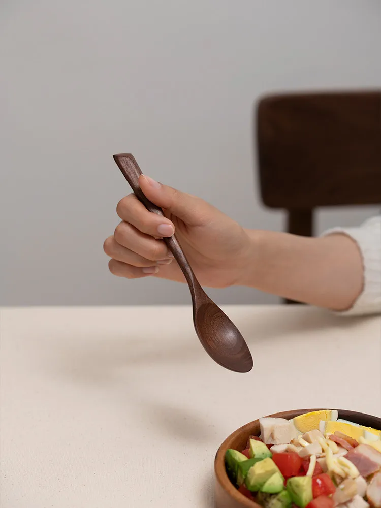 

Japan Style Black Walnut Wooden Soup/Rice/Honey Spoon Tableware With Long Handle Retro Kitchen Utensil Cutlery Set