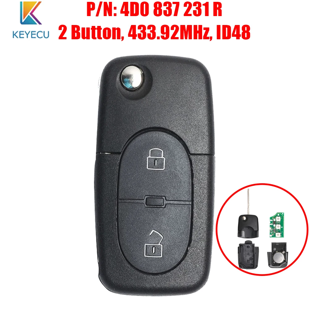 KEYECU Новый Флип Floding Дистанционный Ключ брелок от машины 2 кнопки 433 92 МГц ID48 чип для