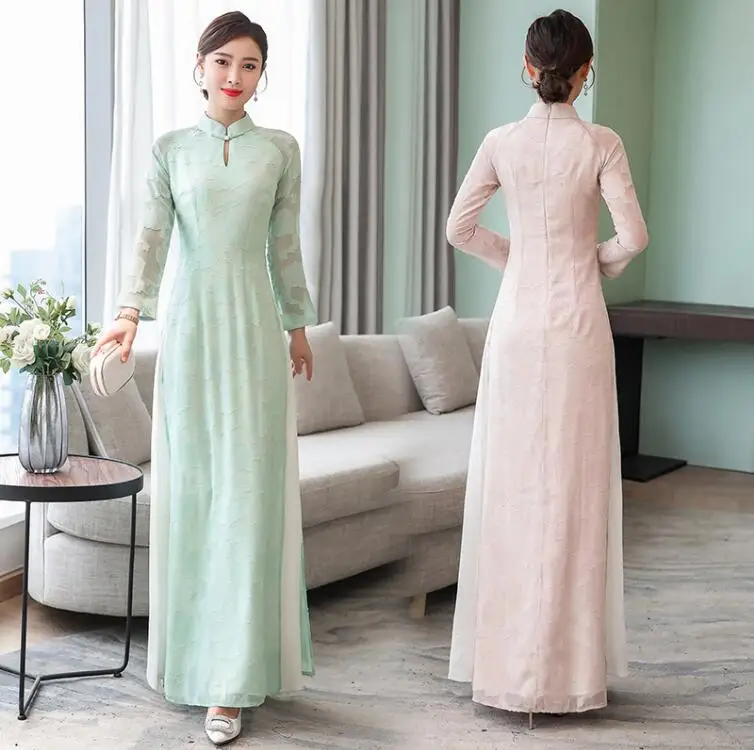 2019 г. Вьетнамское платье с длинными рукавами Cheongsam Традиционный китайский