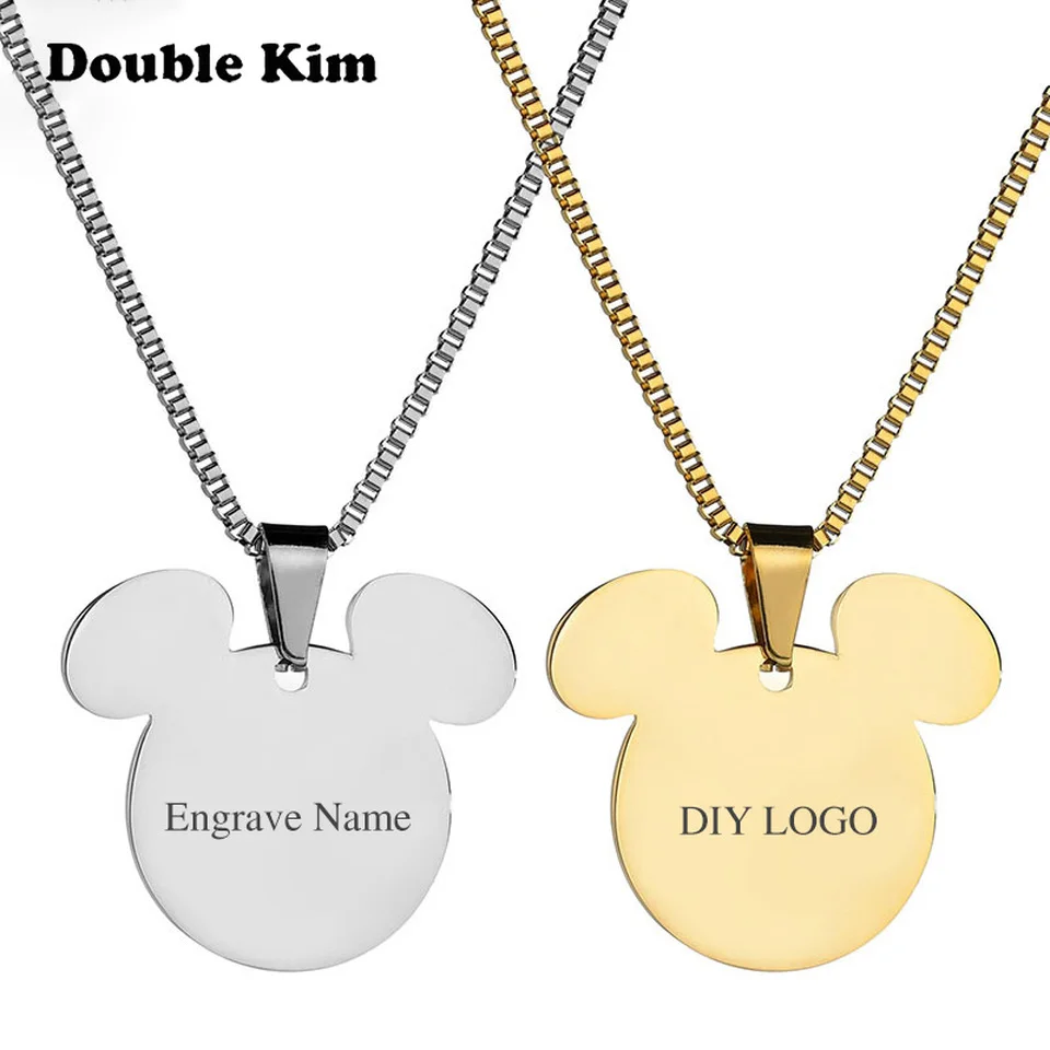 

Cartoon Cute Mouse Necklace Custom Pendant Necklace Stainless Steel Jewelry Woman Men DIY Engrave Name Date Not Fade Metal Gifts