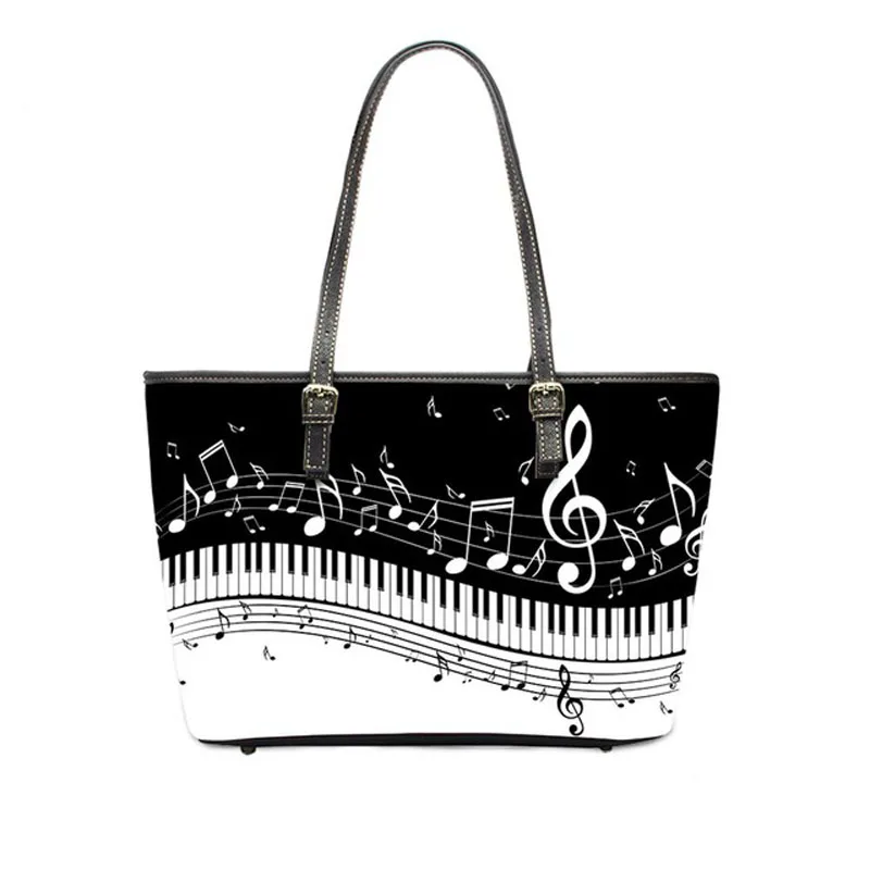 

Fashion Music Notes Piano Keyboard Print Leather Shoulder Bags Luxury Handbags Women Bag Travel Storage Bags Female Shopping Bag