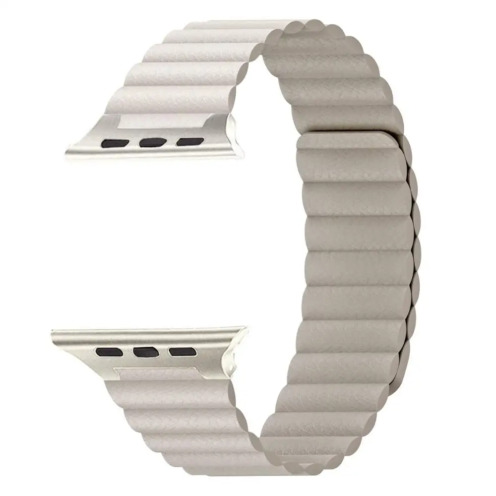 Beige Ремешок из натуральной кожи для Apple Watch 38 мм 40 мм 42 мм 44 мм ремешок для iwatch серии 4 3 2 1 Регулируемый магнитный браслет на запястье - Цвет ремешка: Beige
