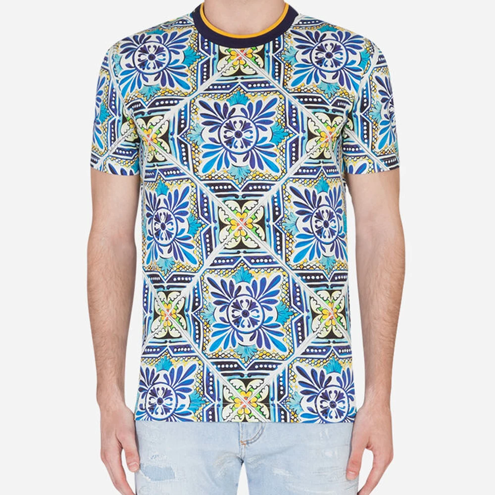 

Men's Summer 100% Cotton t-shirt with maiolica print cotton t shirt PP|419202545