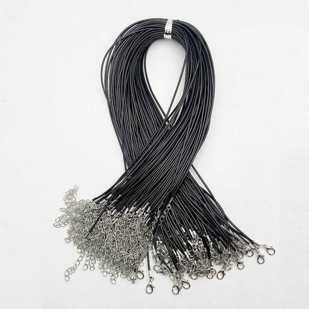 

Wholesale 1.5MM 2MM jewelry clasp lobster clasp Necklace Rope wax Leather Cord black necklace lanyard pendant cords 50pcs