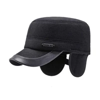 winter eoolen hat for men old mens warm hat flat top hat with ear outdoor windproof