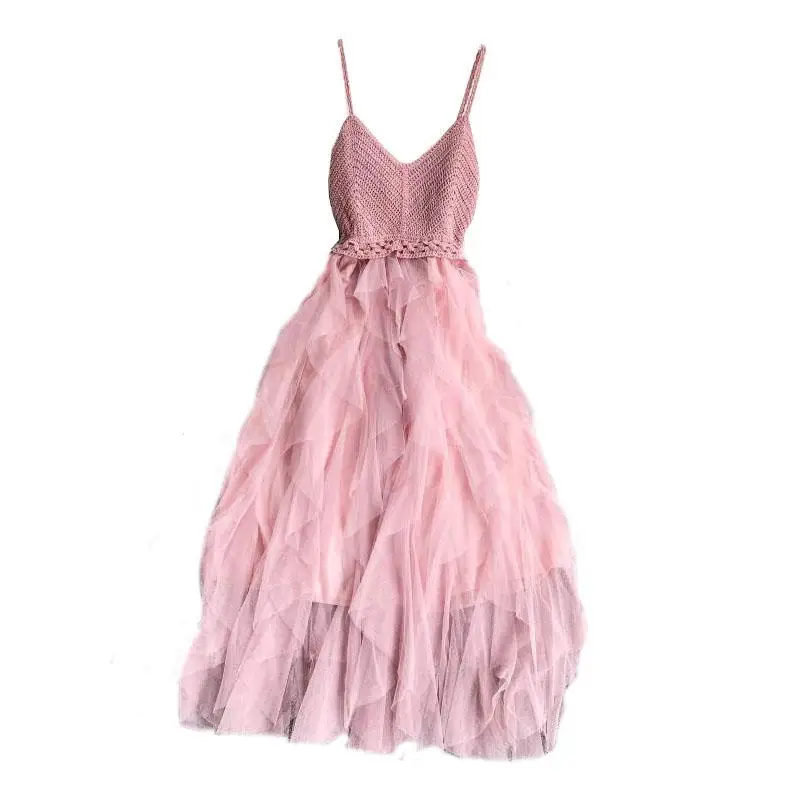 

ICHOIX Sexy ruffle summer dress v-neck holiday beach women long dress knittted vest straped casual dress evening club vestidos