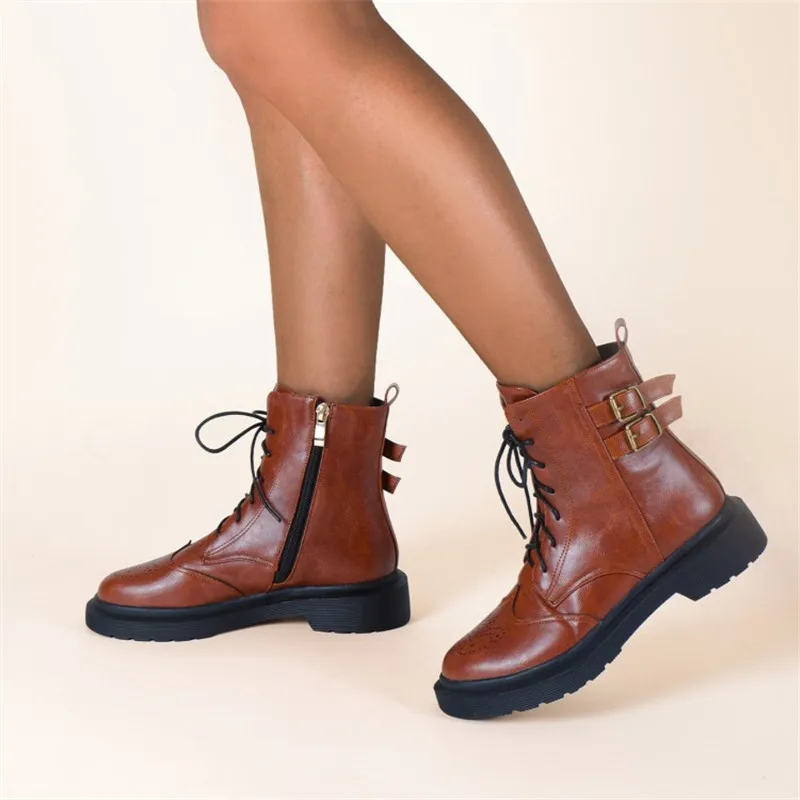 

Женские ботинки-оксфорды, Полуботинки на шнуровке, с круглым носком, коричневые, черные, Англия британская