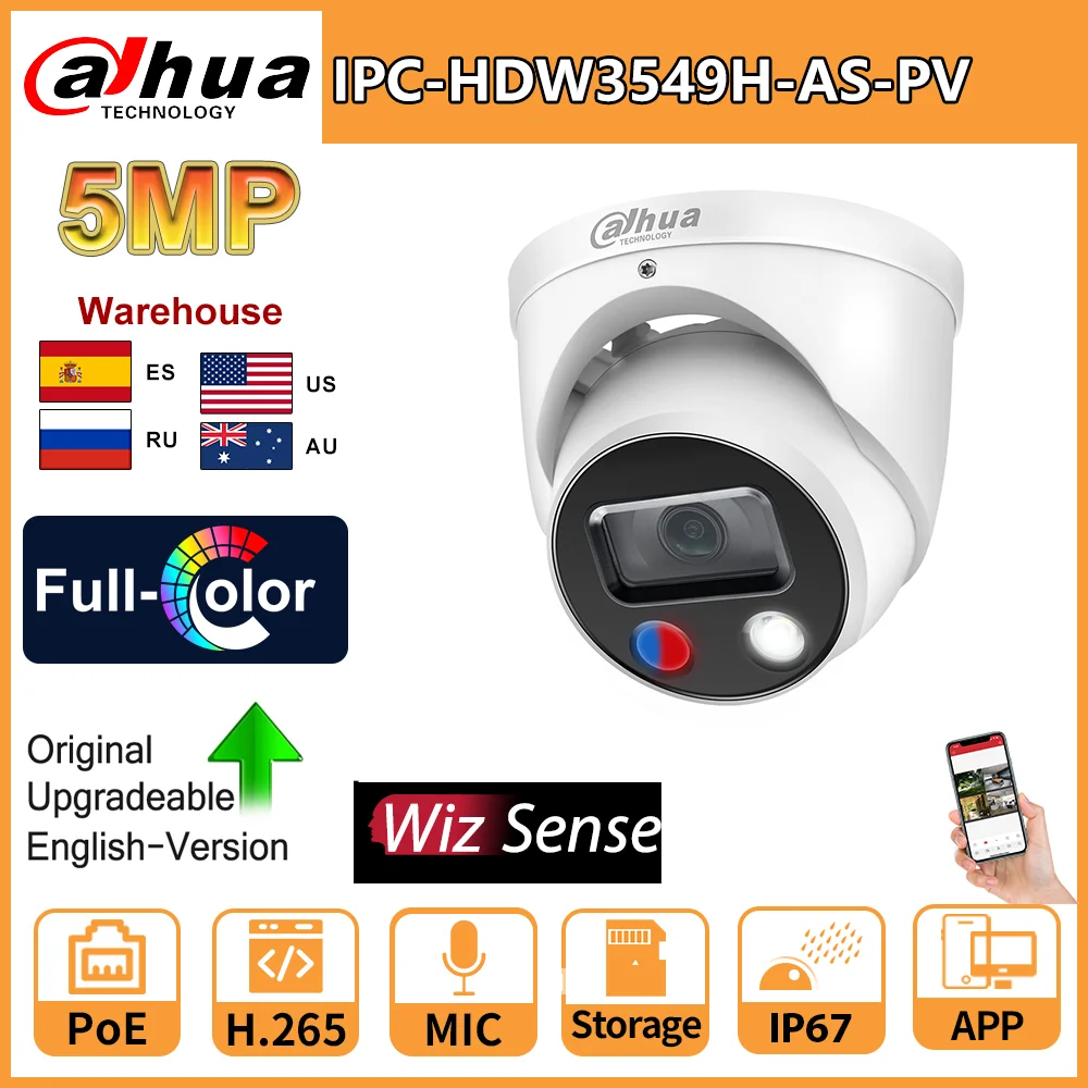 Камеры Dahua с разрешением Full Цвет IP Камера 5MP IPC HDW3549H AS PV встроенный микрофон и Spearker