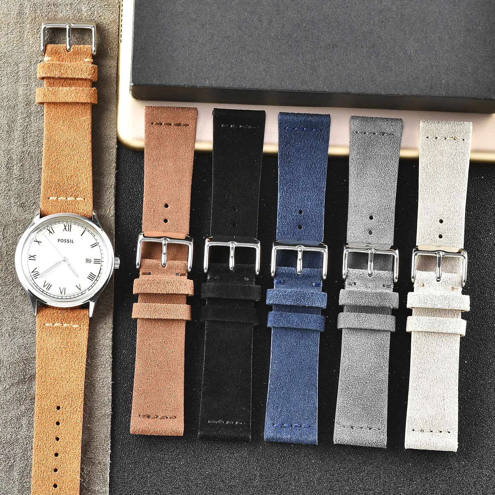 BEAFIRY Watch Band 18mm 20mm 22mm Suede Calfskin Leather Strap Watchband for huawei fossil Men Women Brown Black Grey White Blue