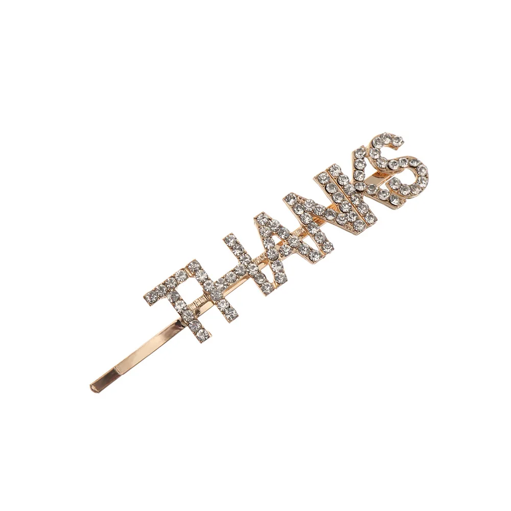 Rose gold THANKS 1 шт. Горячая Мода письмо шпилька уникальные яркие стразы кристаллы заколки для волос слова заколка женские аксессуары для украшений для волос - Цвет: Rose gold THANKS