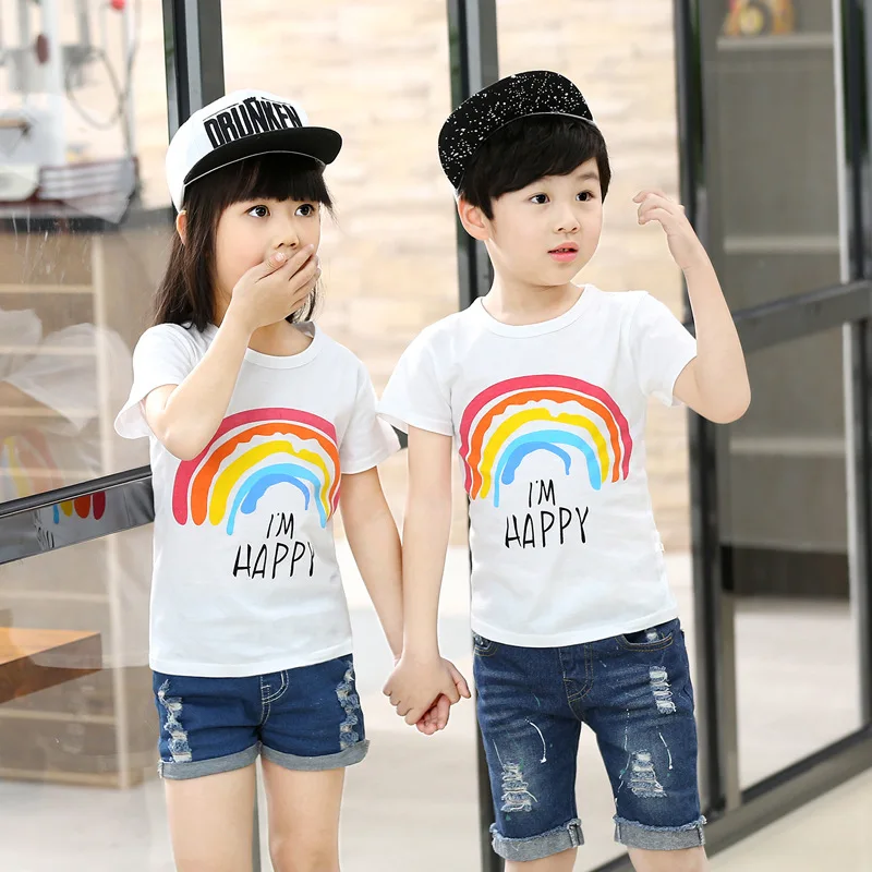 Детские футболки для мальчиков и девочек Хлопковые топы Футболки Футболка с