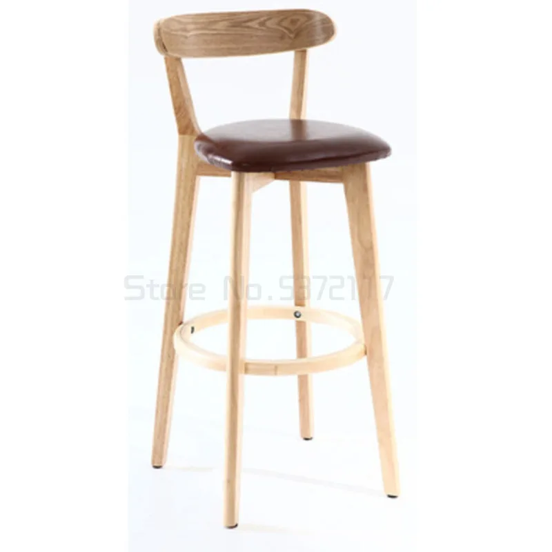 

Solid wood bar chair modern simple front desk stool European family back high stool milk tea shop bar chair
