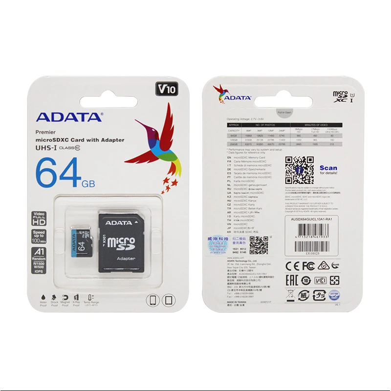 MicroSD ADATA, 16 , 32 , 64 , 128 , 256 , U1,  10, - A1,  TF-